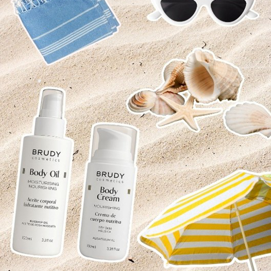 El combo essencial d'aquest estiu: l'oli i la crema corporal de Brudy Cosmetics per a una pell hidratada, lluminosa i protegida